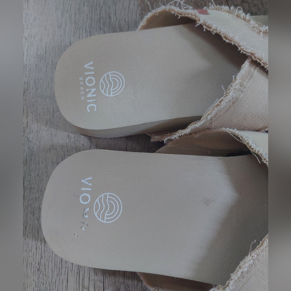 Vionic Panama Sandals Womens Sz 8 Cream Cross Strap Comfort Wedge Slide Beach - Picture 10 of 12